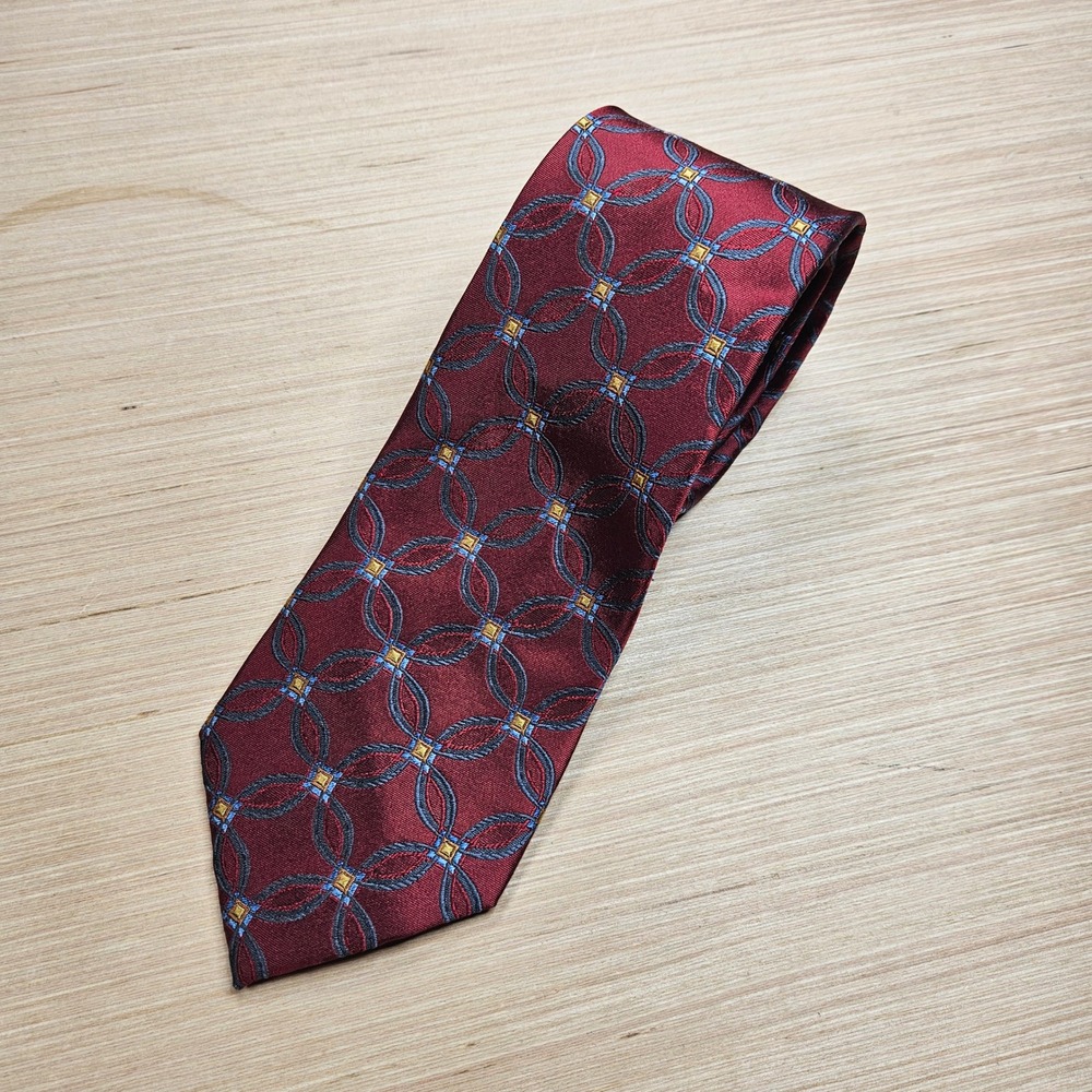 Jos. A. Bank Silk Tie Mens‎ Burgundy Geometric Signature Collection